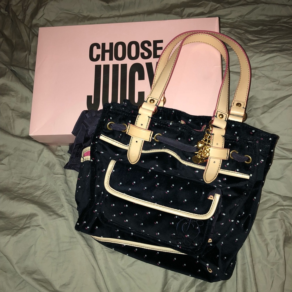 Juicy Couture Navy Velour Polka Dot Handbag